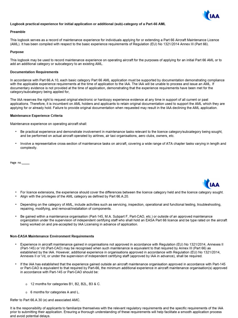 IAA Logbook for Part-66 AML Applications | PDF | Helicopter Rotor ...