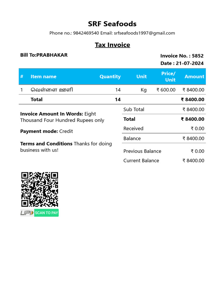 SRF Seafoods: Tax Invoice | PDF