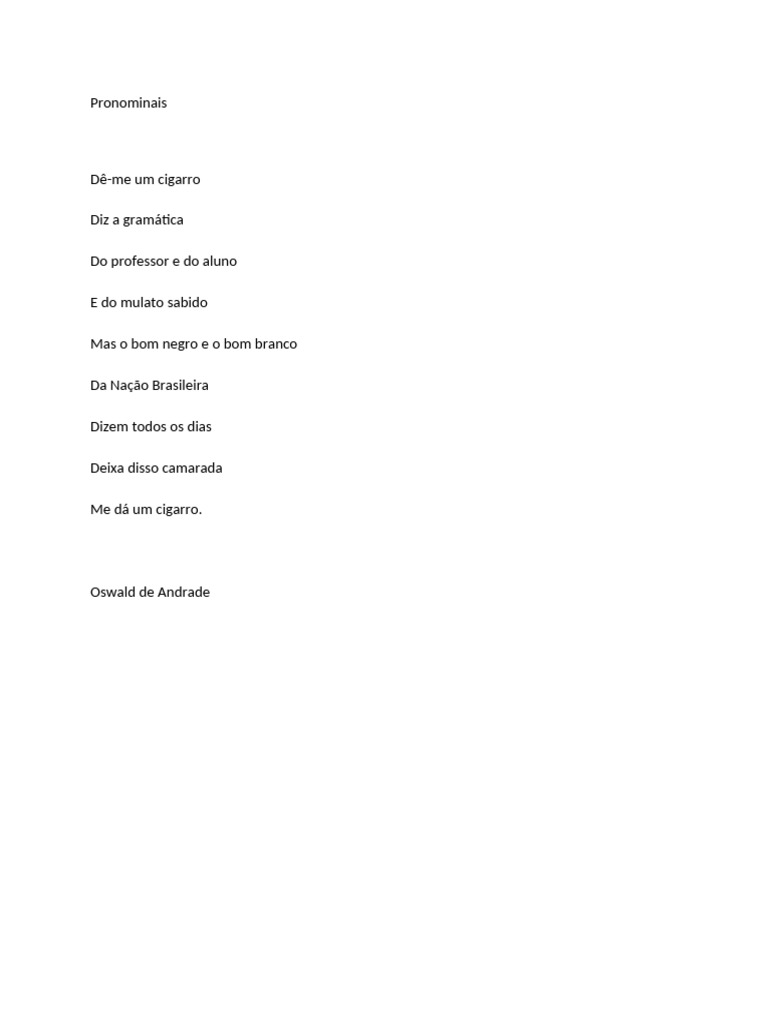 Análise do Poema "Pronominais" | PDF | Comunicação humana | Linguística