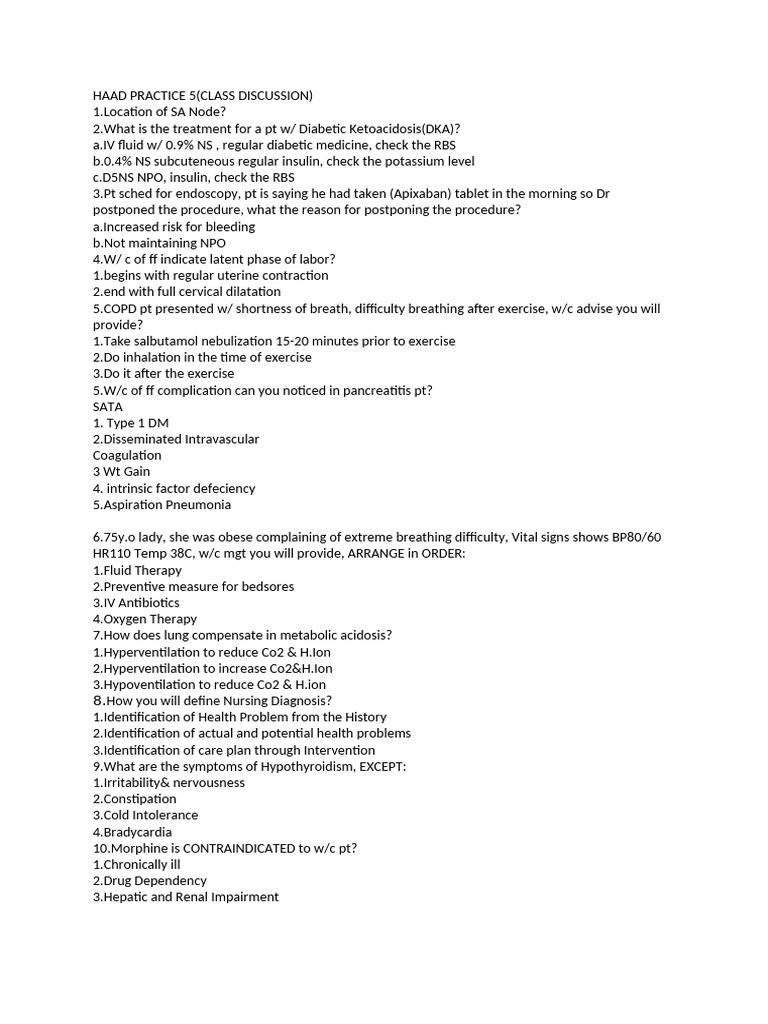 Haad Practice Test 5 (Class Discussion) | PDF | Nausea | Shock ...