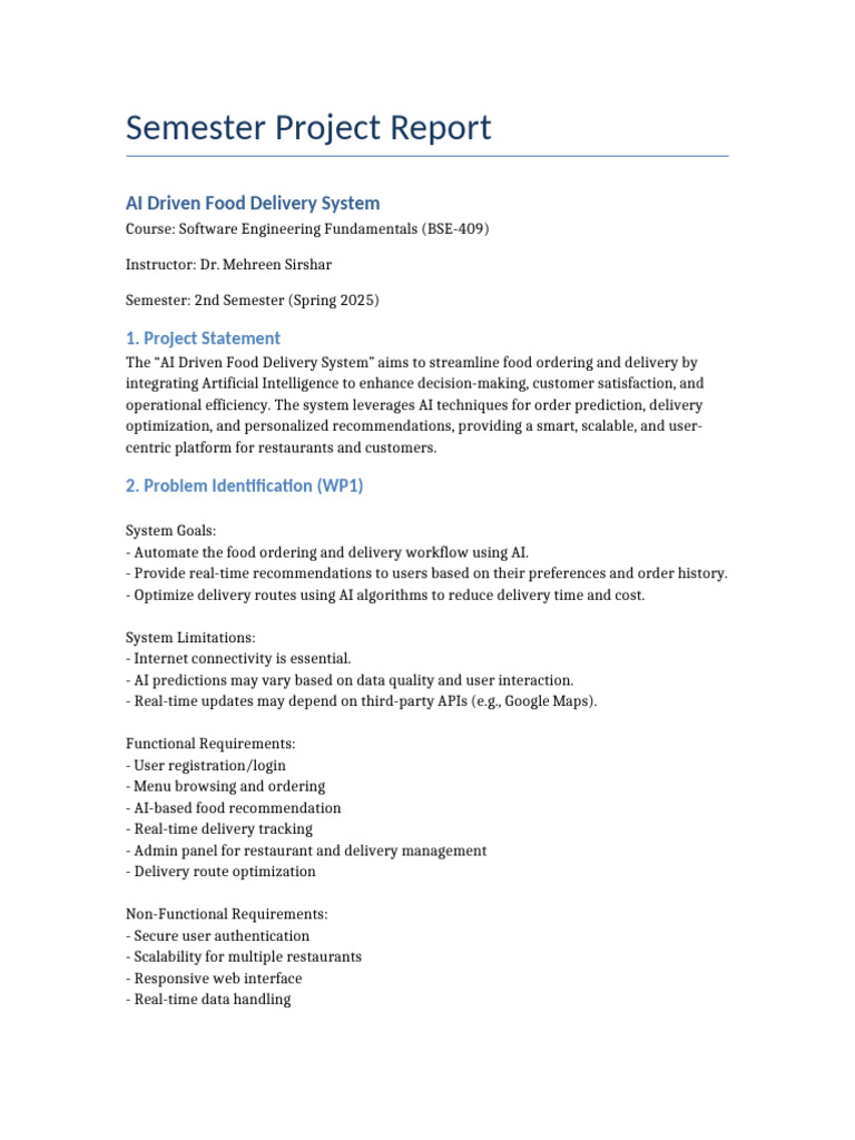 AI-Driven Food Delivery System Report | PDF | Artificial Intelligence ...