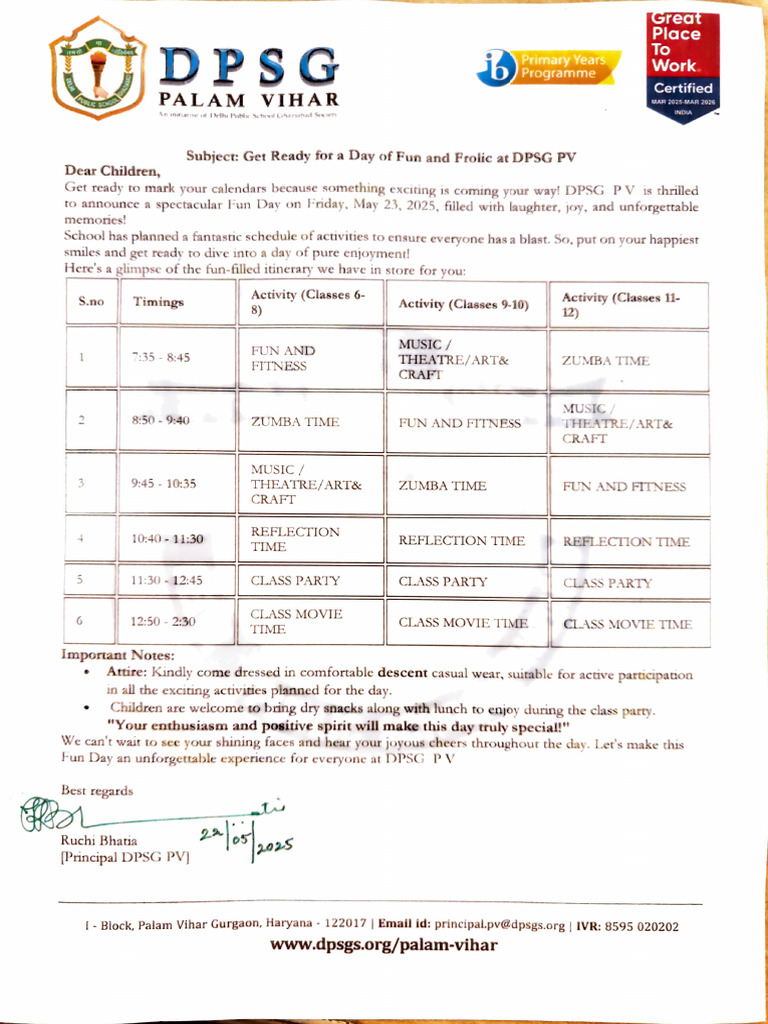 Fun Day Circular 22-5-25 | PDF