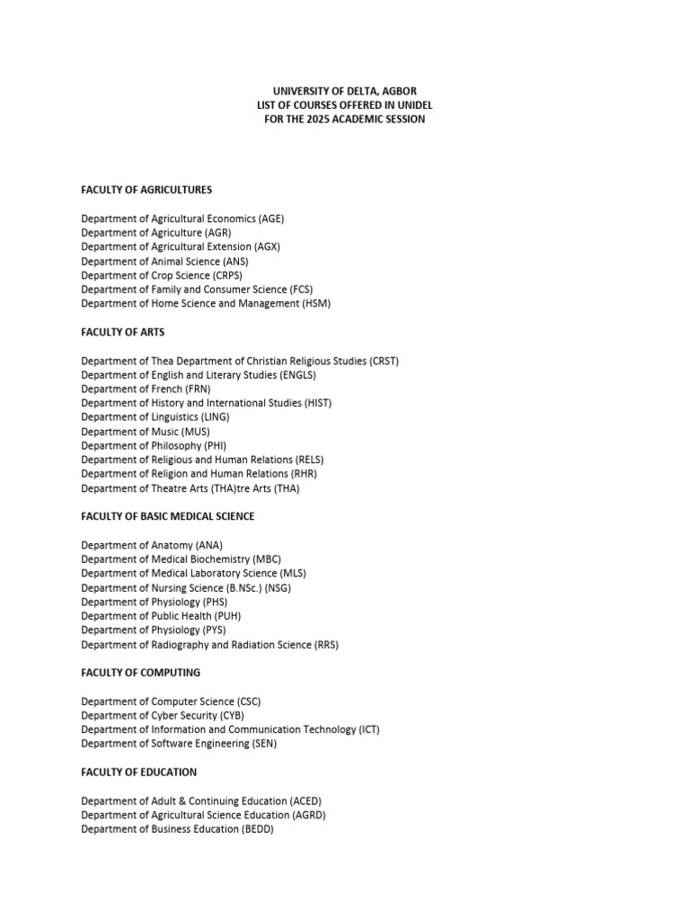 List of Courses Offered in Unidel | PDF | Engineering | Science