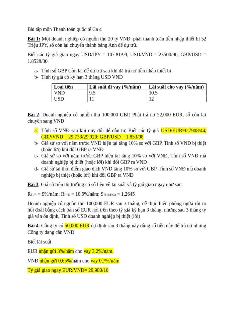 BT môn Thanh toán quốc tê ca 4 | PDF