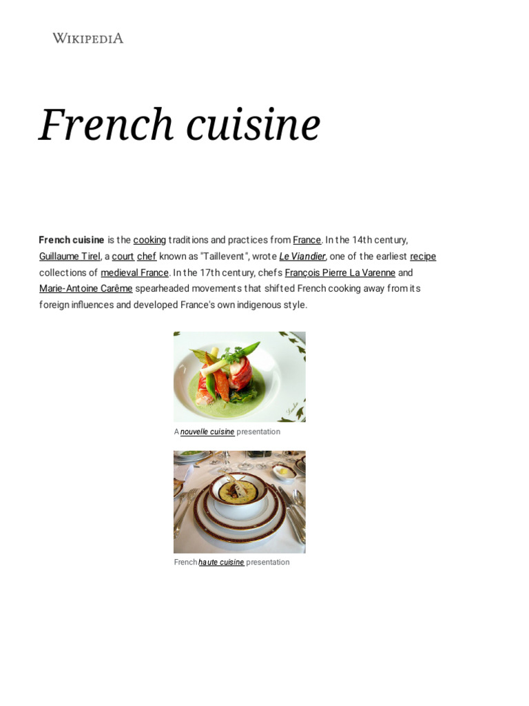 French Cuisine - Wikipedia | PDF | French Cuisine | Cooking