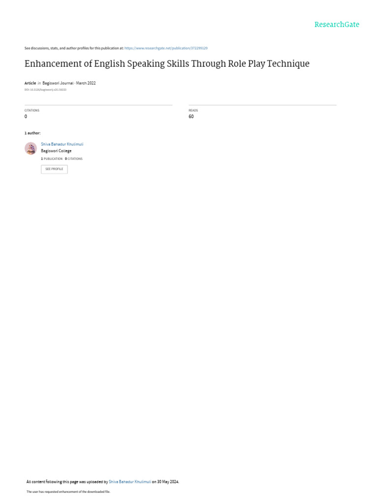 Enhancement of English Speaking Skills Through Rol | PDF | Learning ...