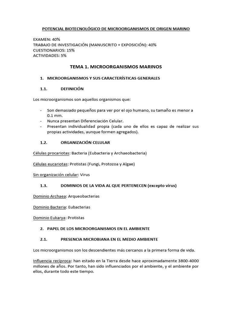 Tema 1. Microorganismos Marinos | PDF | Las bacterias | Microorganismo