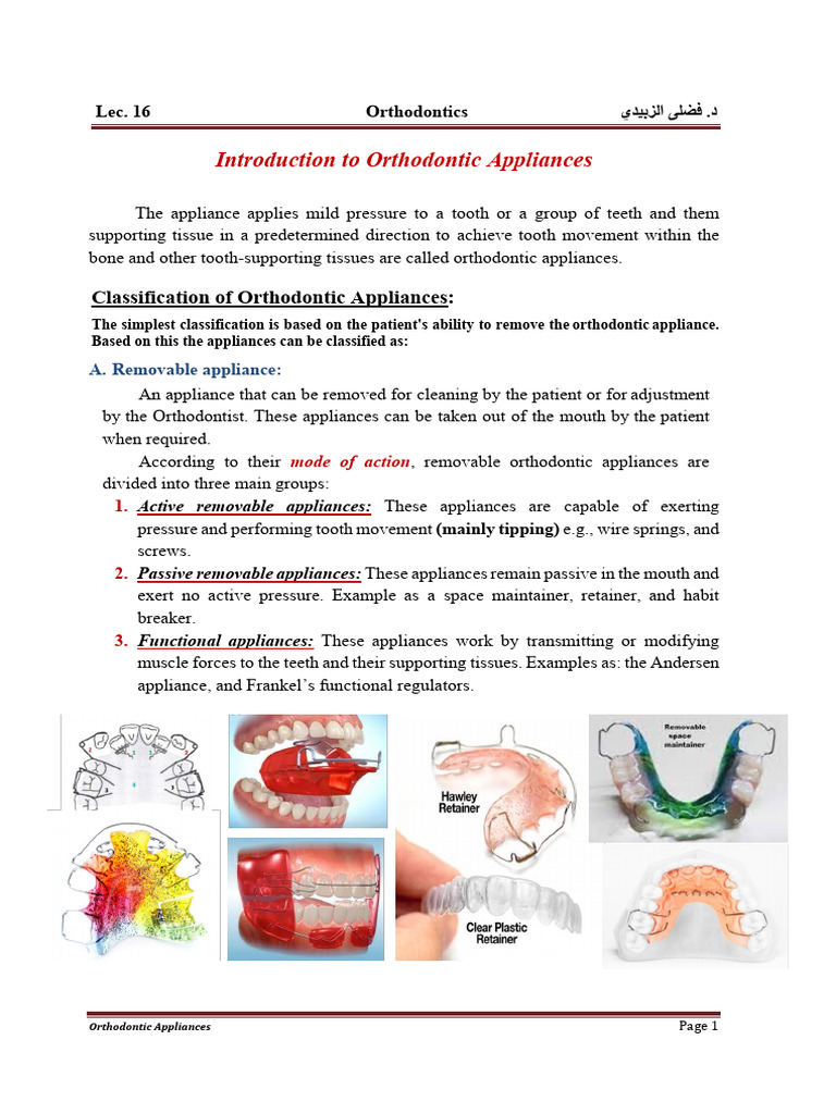 Orthodontic Appliance Overview | PDF | Orthodontics | Dentistry Branches