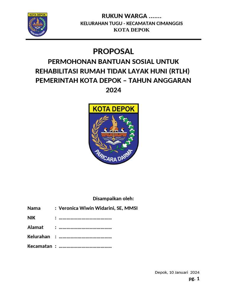 Proposal Bantuan RTLH Kota Depok | PDF