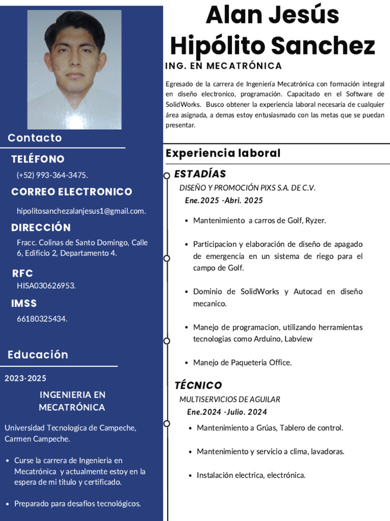 Currículum de Alan Hipolito | PDF | Mecatrónica | Informática