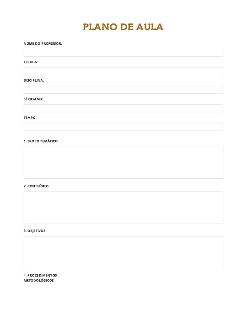 Estrutura de Plano de Aula Completo | PDF