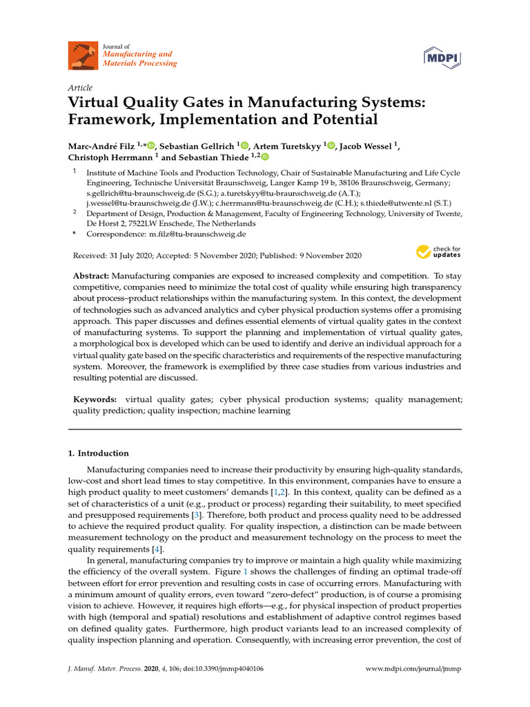 Virtual Quality Gates in Manufacturing Systems | PDF | System