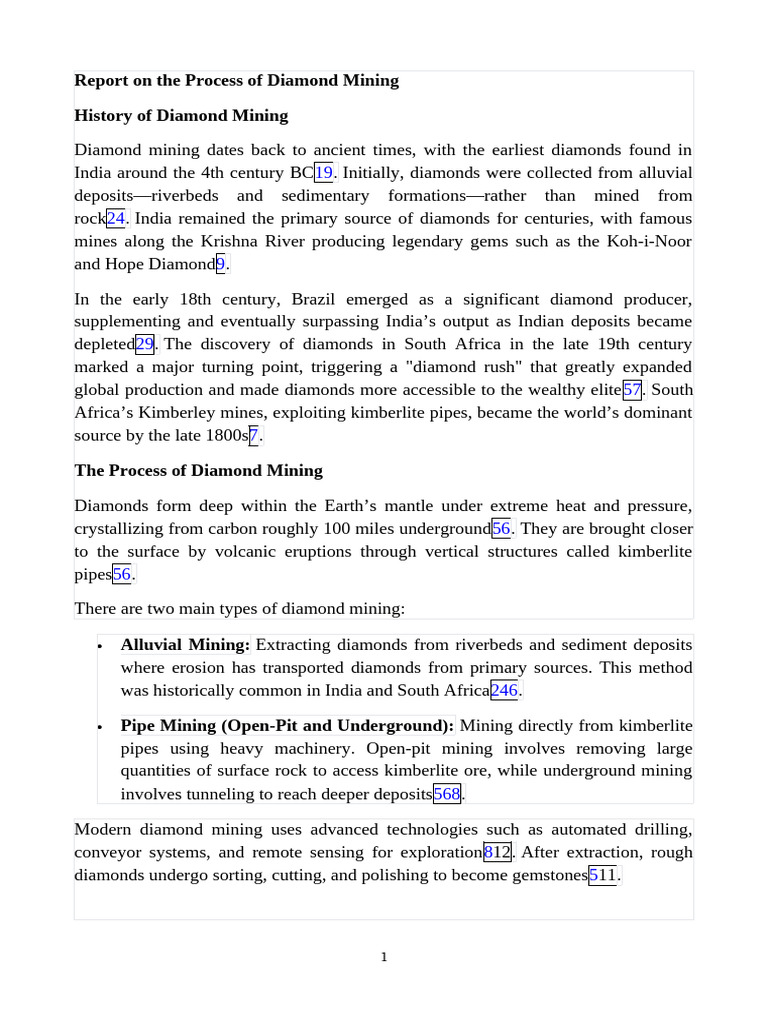 Overview of Diamond Mining Process | PDF | Diamond | Mining