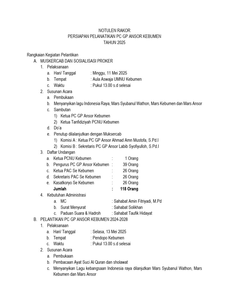 Pelantikan PC GP Ansor Kebumen 2025 | PDF