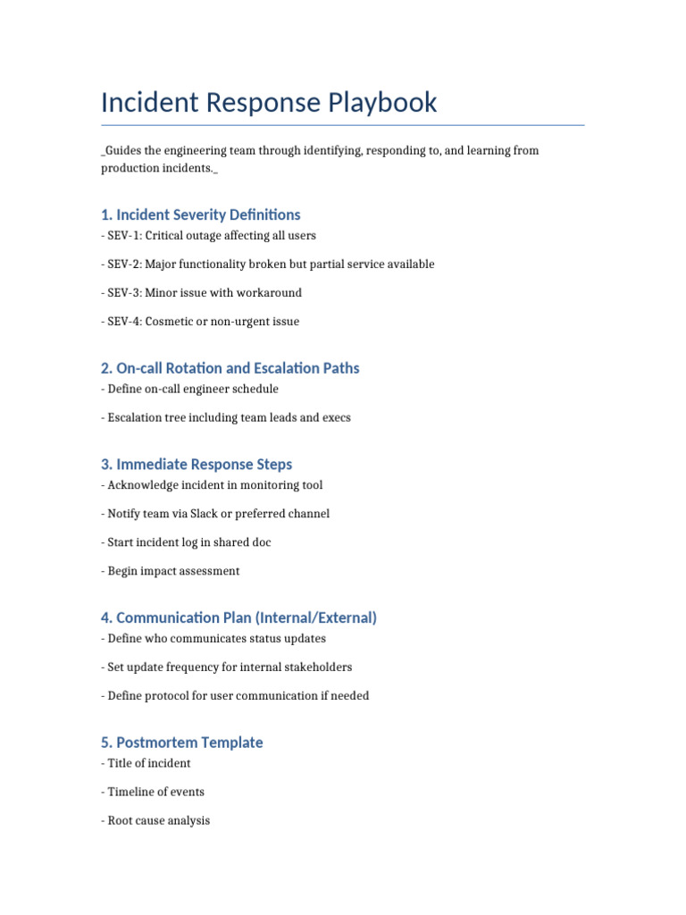 Incident Response Playbook Template PDF