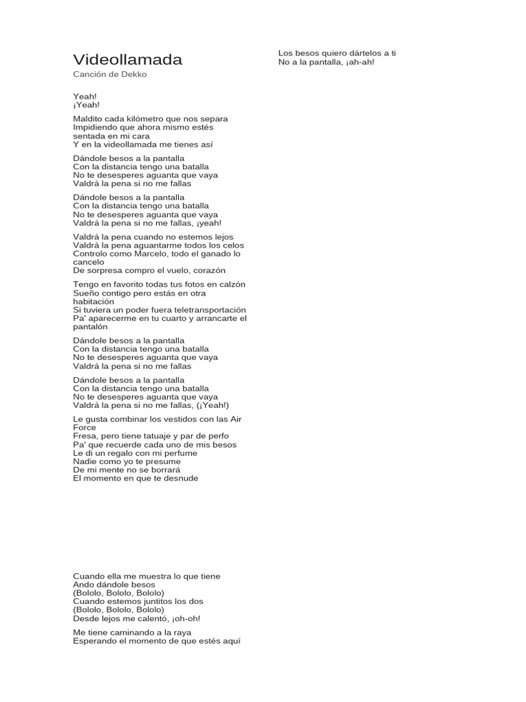 Videollamada y letra de 