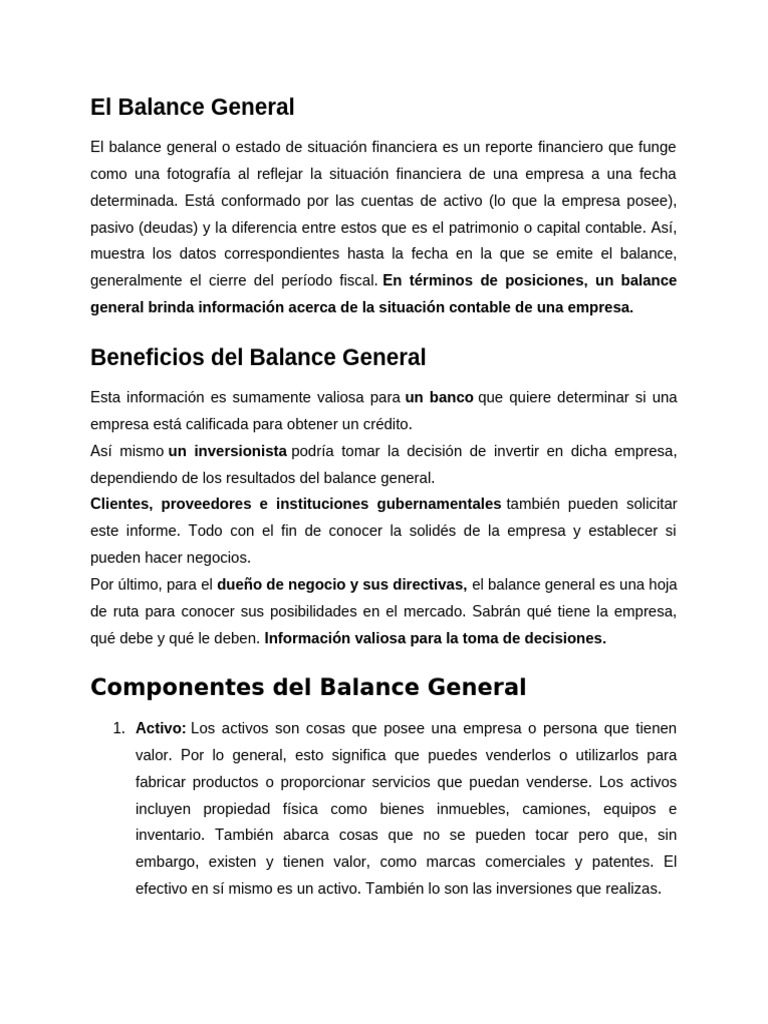 Guía Completa del Balance General | PDF | Hoja de balance | Business