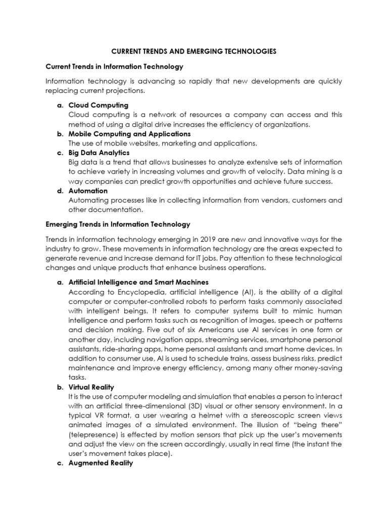 Emerging IT Trends and Technologies | PDF | Artificial Intelligence ...