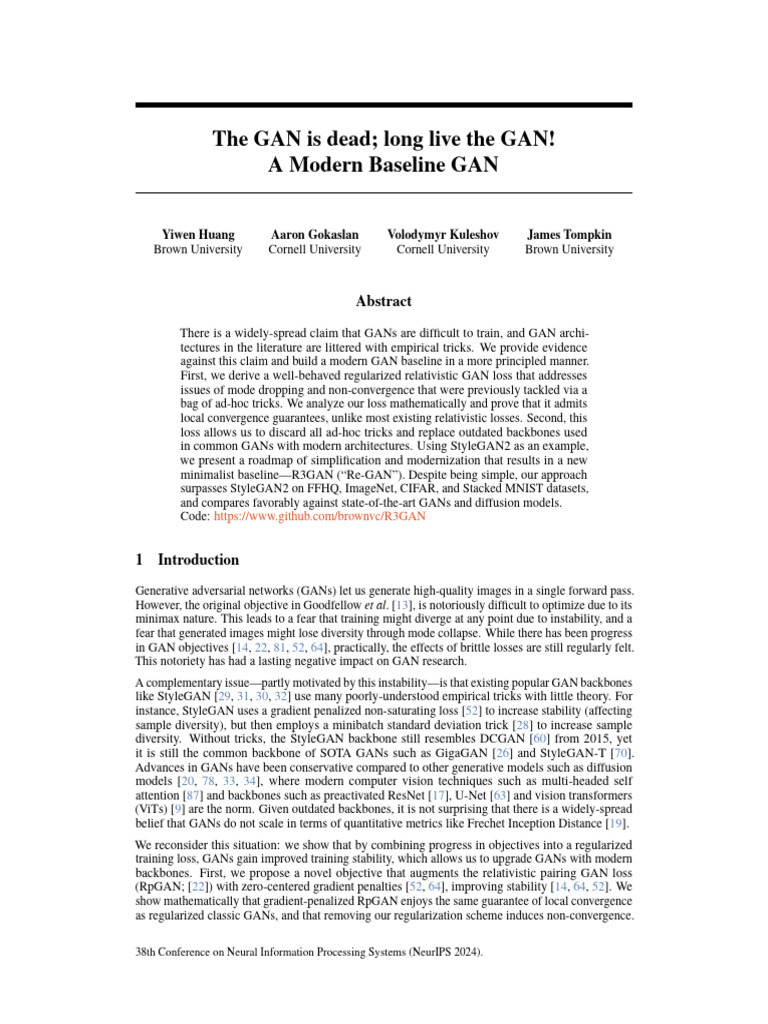 R3GAN: Simplifying GAN Training | PDF | Algorithms | Computational ...