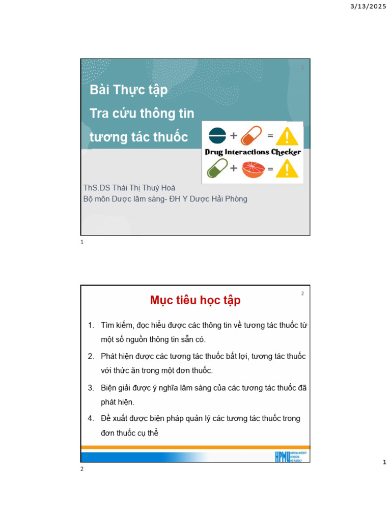 Thực Tập Tra Cứu Thông Tin Tương Tác Thuốc 2025 | PDF