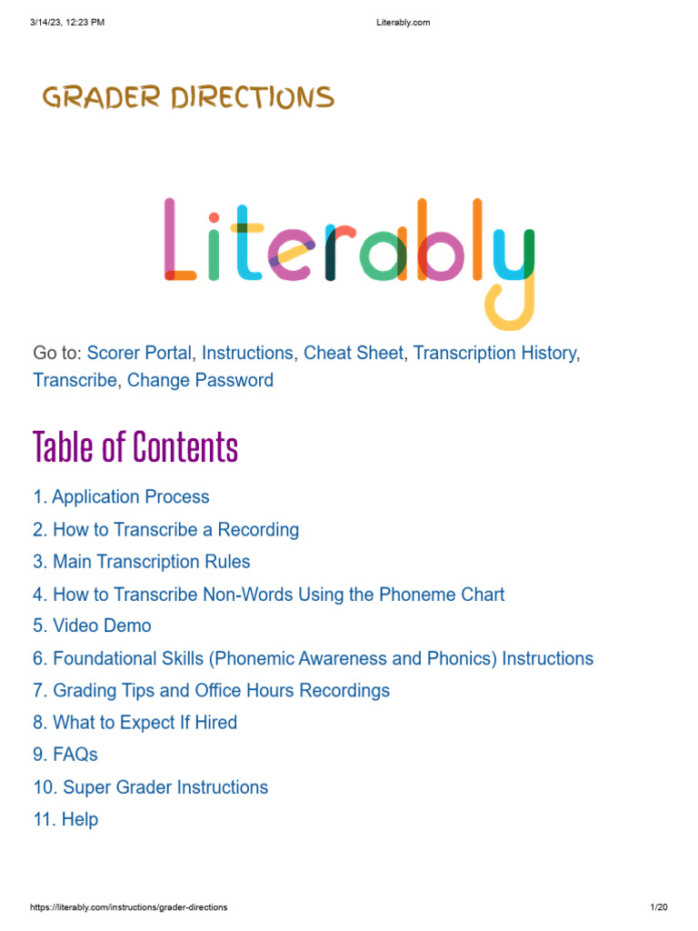 Grader Directions for Literably Transcribers | PDF | Phoneme | Orthography
