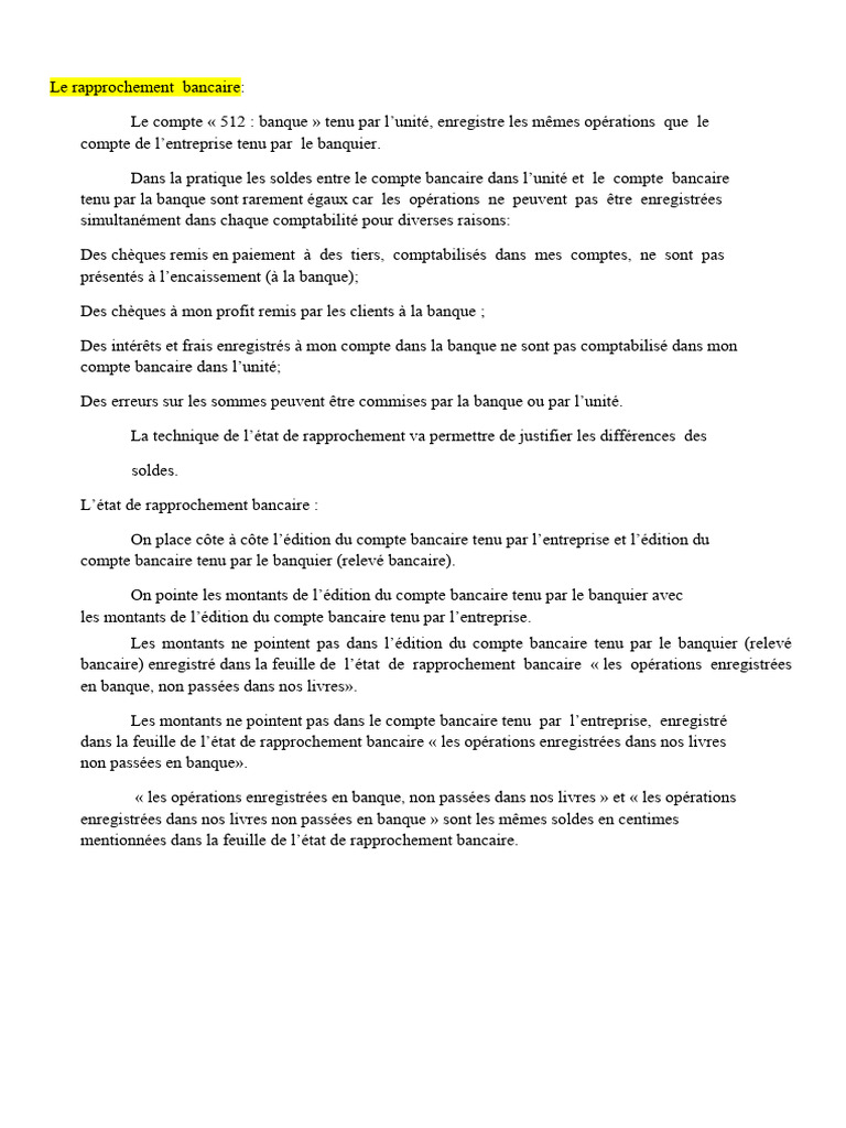 Rapprochement bancaire et compte 512 | PDF | Banques | Compte bancaire