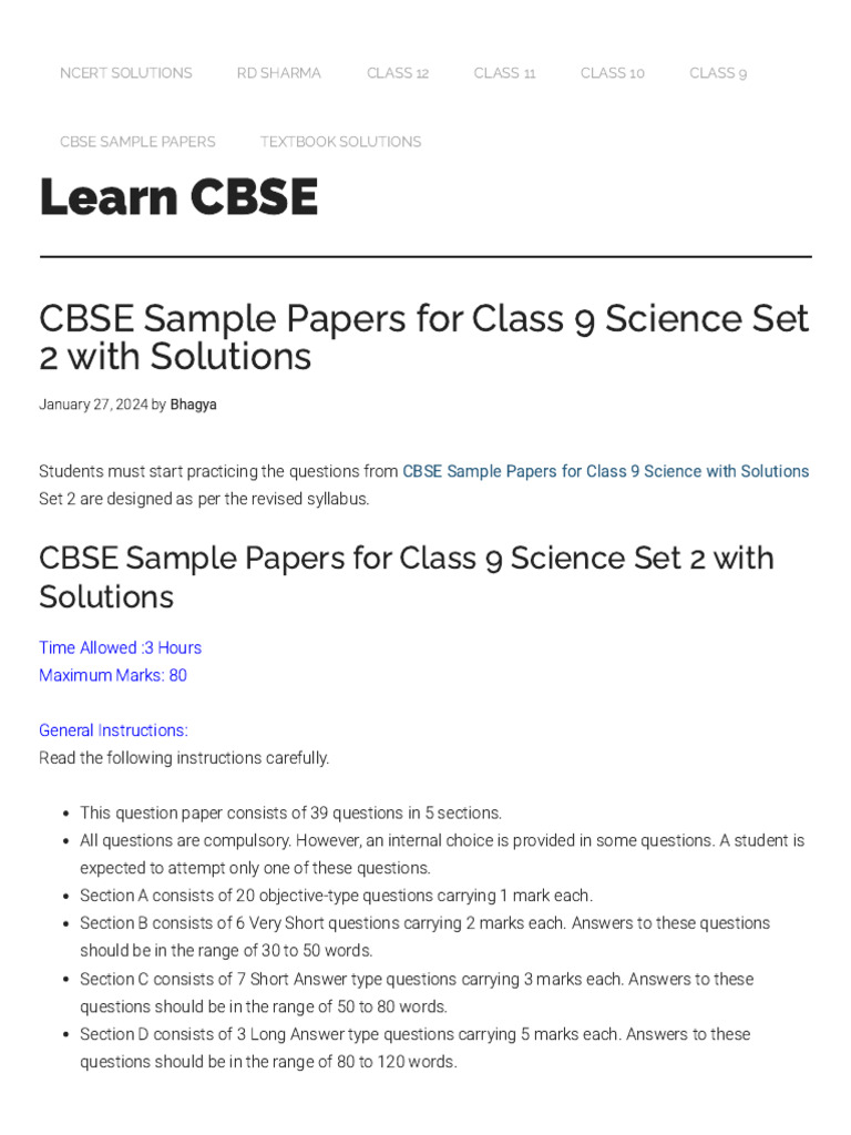 Sample Paper 2 Science | PDF | Atoms | Proton