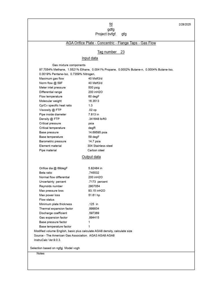 AGA Orifice Plate Gas Flow Data | PDF