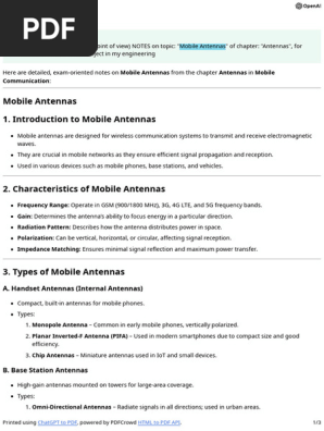Mobile Antennas: Key Exam Notes | PDF | Antenna (Radio) | Mimo