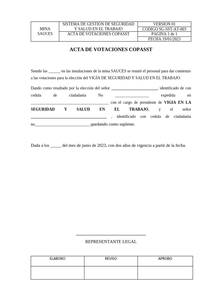 Sg-Sst-At-003 Acta de Votaciones Copasst | PDF