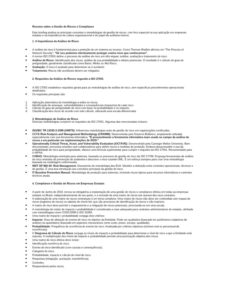 Gestão de Riscos e Compliance em Estatais | PDF | Avaliação de risco ...