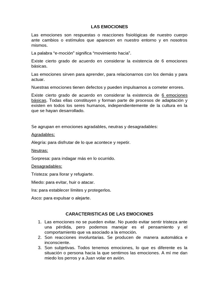 Características y funciones de las emociones | PDF | Las emociones | Temor