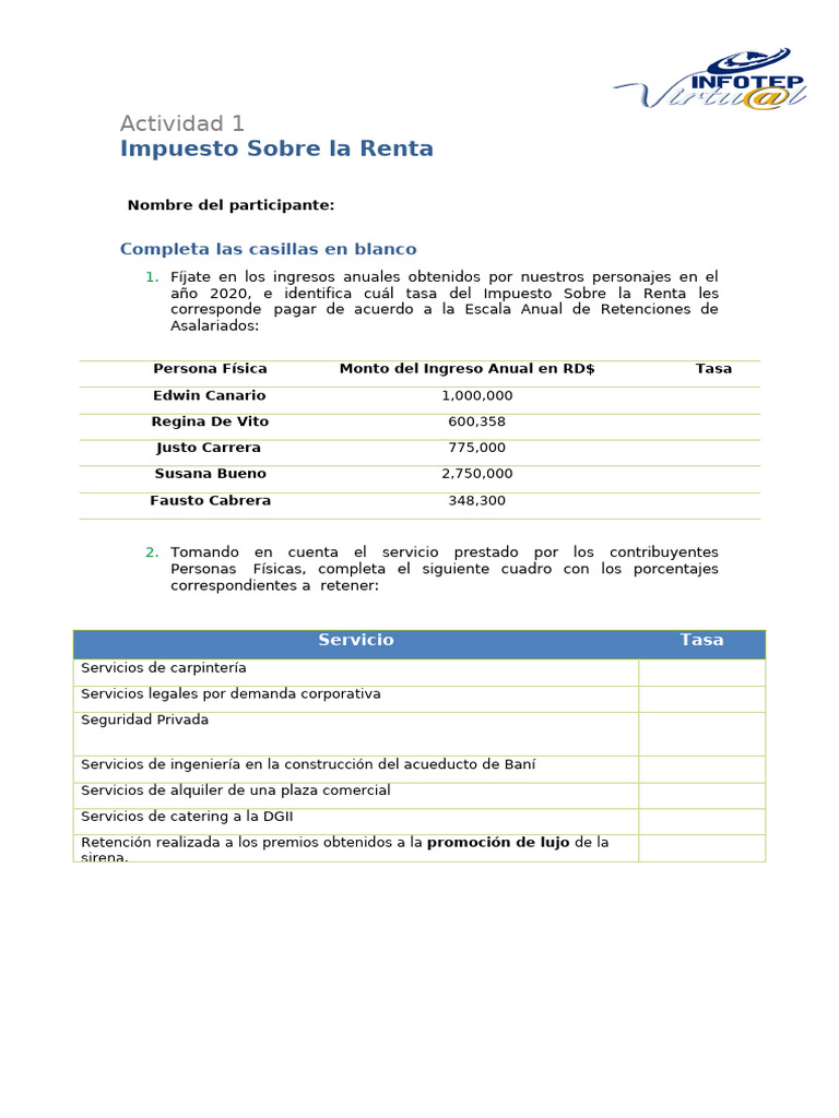 Actividad 1 IMPUESTO SOBRE LA RENTA | PDF