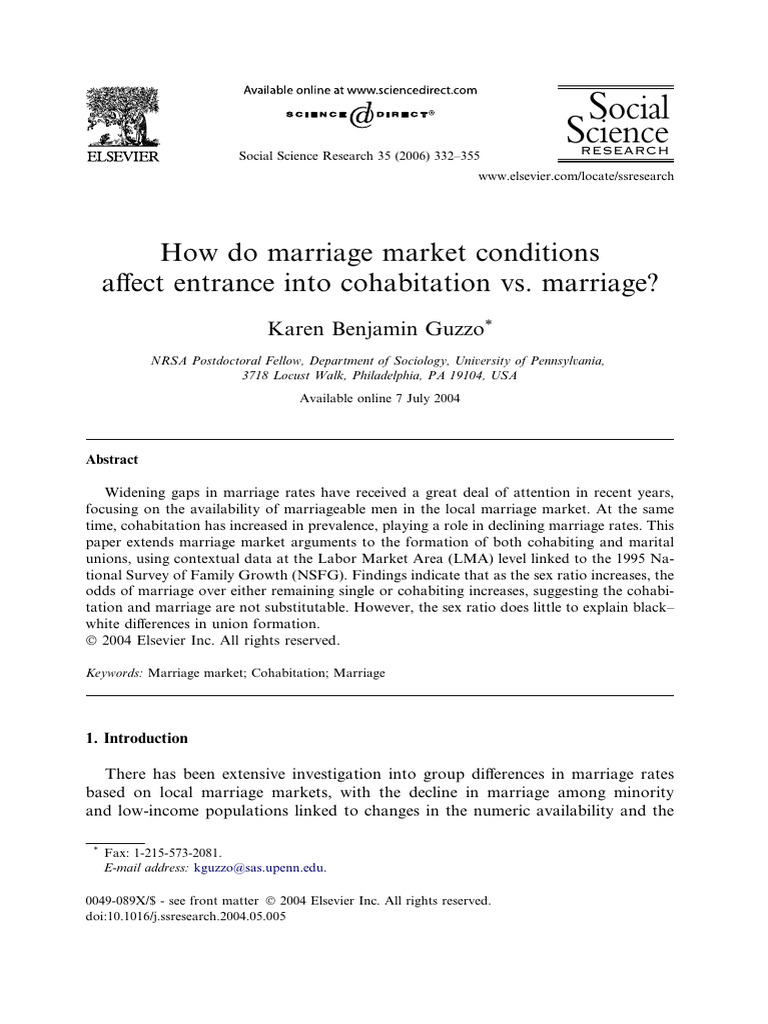 Marriage Market Impact on Cohabitation vs. Marriage | PDF ...