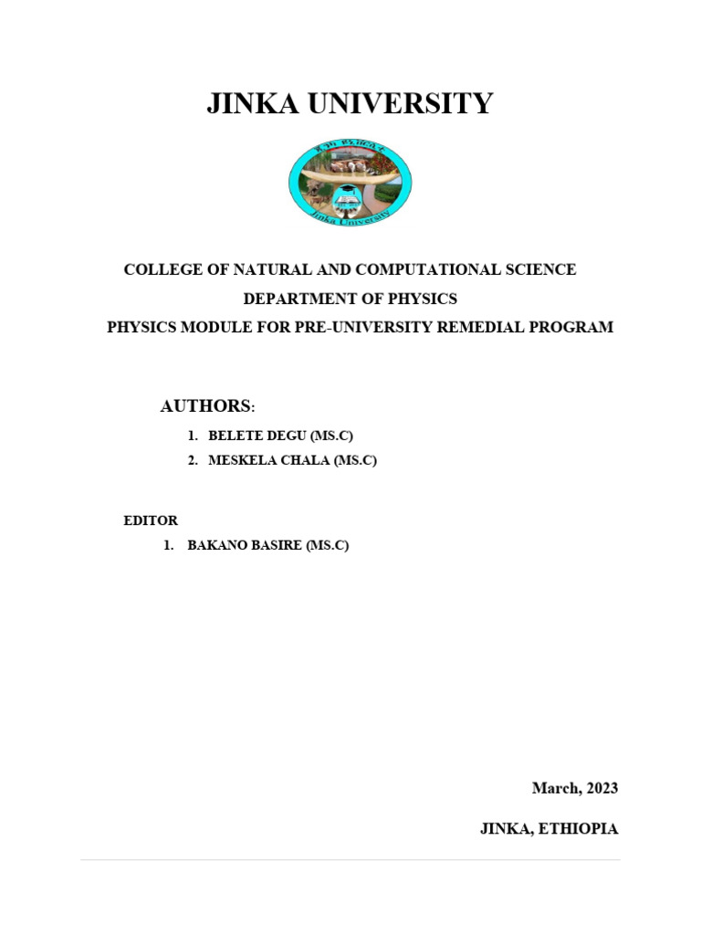 Physics_Module (Jinka University) | PDF | Acceleration | Euclidean Vector