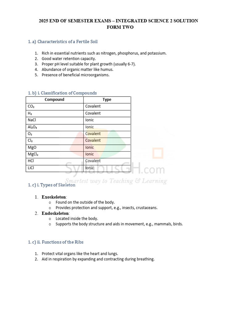 2025 SHS2 End of Semester Exams Integrated Science 2 Solution | PDF ...