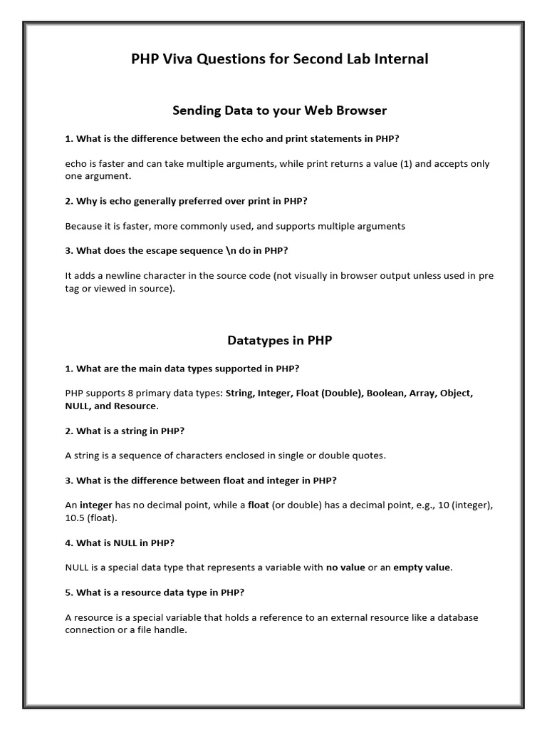PHP Viva Questions For Second Lab Internal | PDF | Php | Variable ...