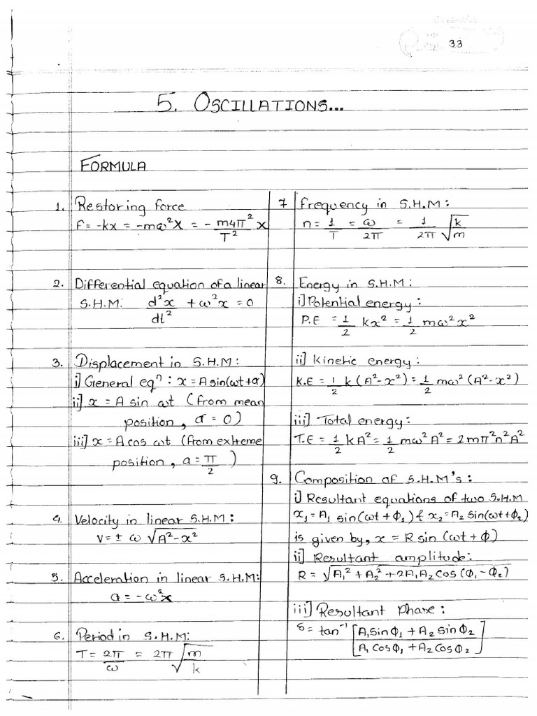 Physics 12th - 5 Oscillations - Imp Notes | PDF