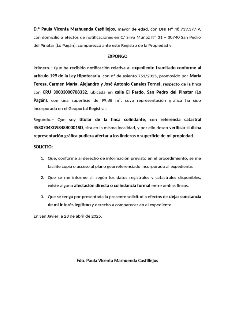Solicitud de Información sobre Finca Colindante | PDF