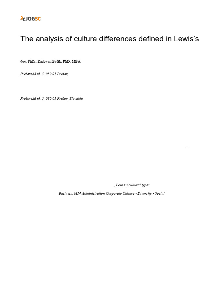 Lewis's Model and Corporate Culture Analysis | PDF | Organizational ...