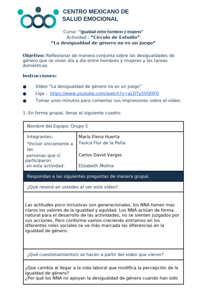 Círculo de Estudio Igualdad Entre Hombres y Mujeres | PDF | Igualdad de ...