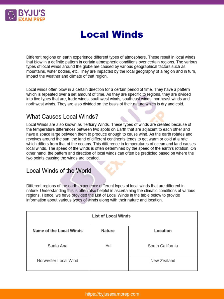 Types of Local Winds Worldwide | PDF | Wound | Earth