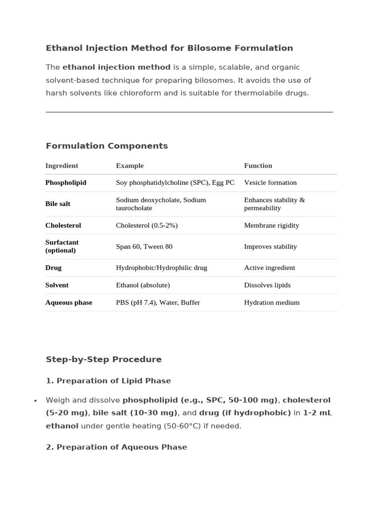 Ethanol Injection for Bilosome Formulation | PDF | Phospholipid | Ethanol