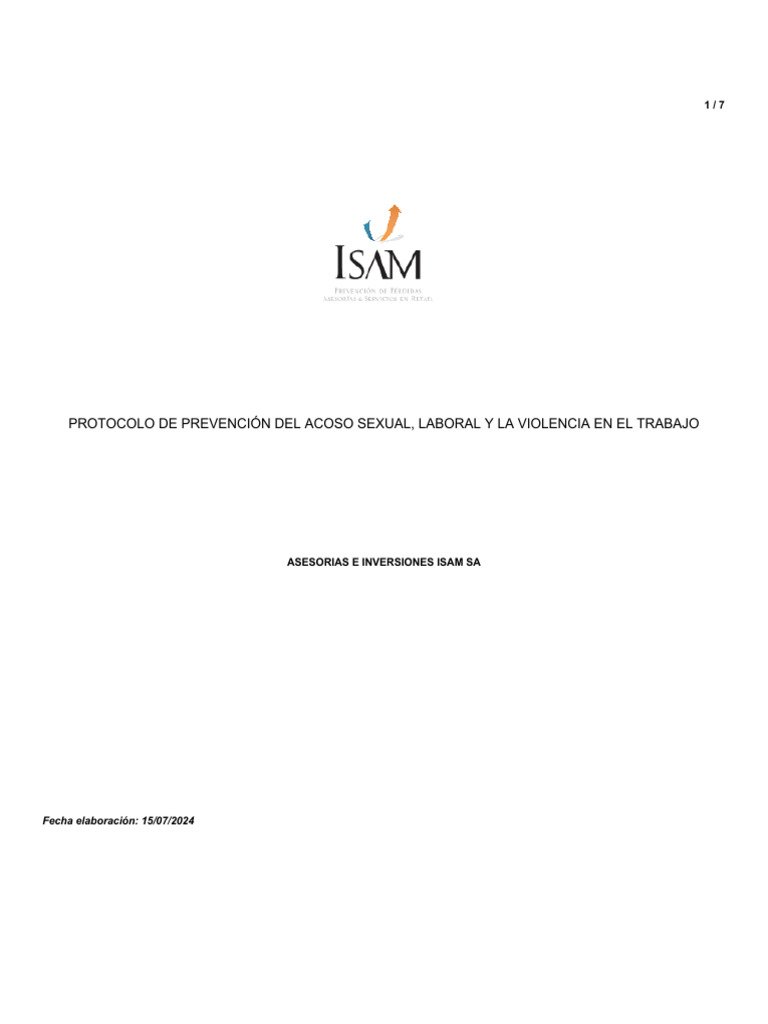 Protocolo de Acoso Sexual Laboral y Violencia en El Trabajo | PDF ...