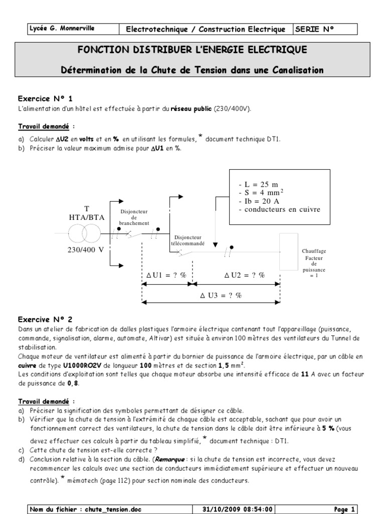Calcul de la Chute de Tension Électrique PDF Tension électrique Volt — free download