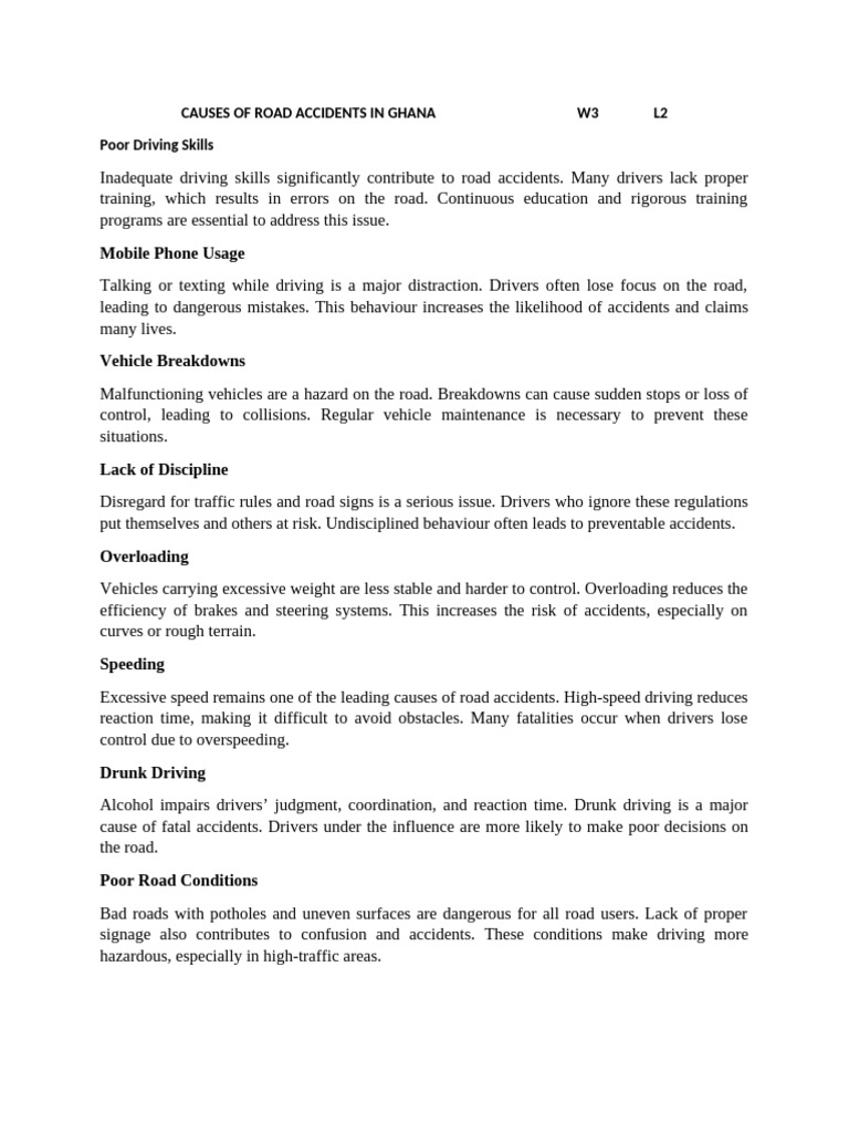 Causes of Road Accidents in Ghana | PDF
