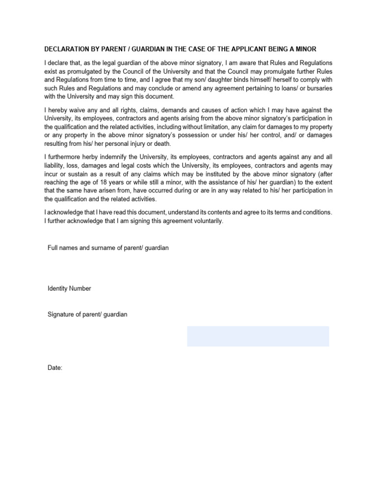 Declaration by Parent Form 1 | PDF