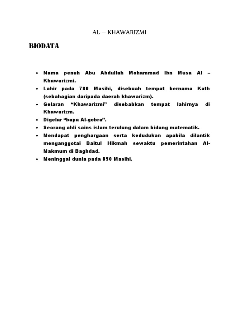 Maklumat2 Al Khawarizmi Biodata