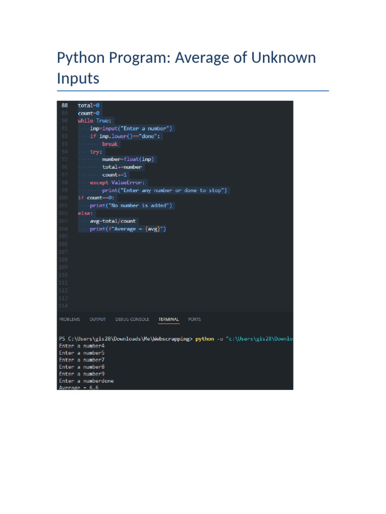 Average Inputs Code and Output | PDF