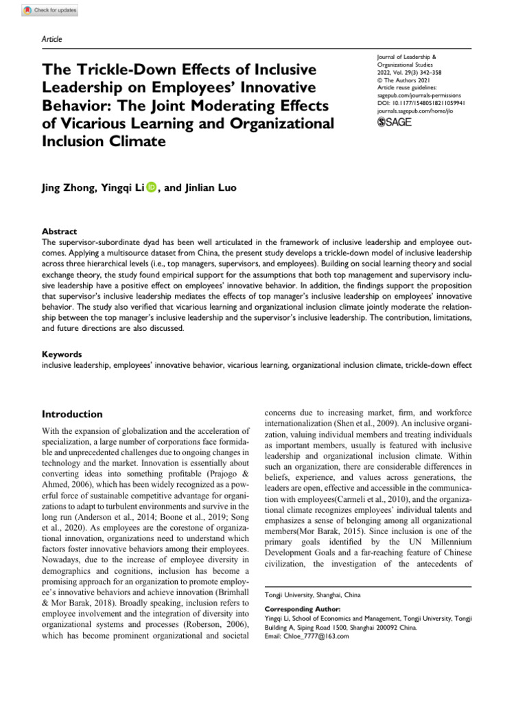 Inclusive Leadership's Impact on Innovation | PDF | Leadership | Learning
